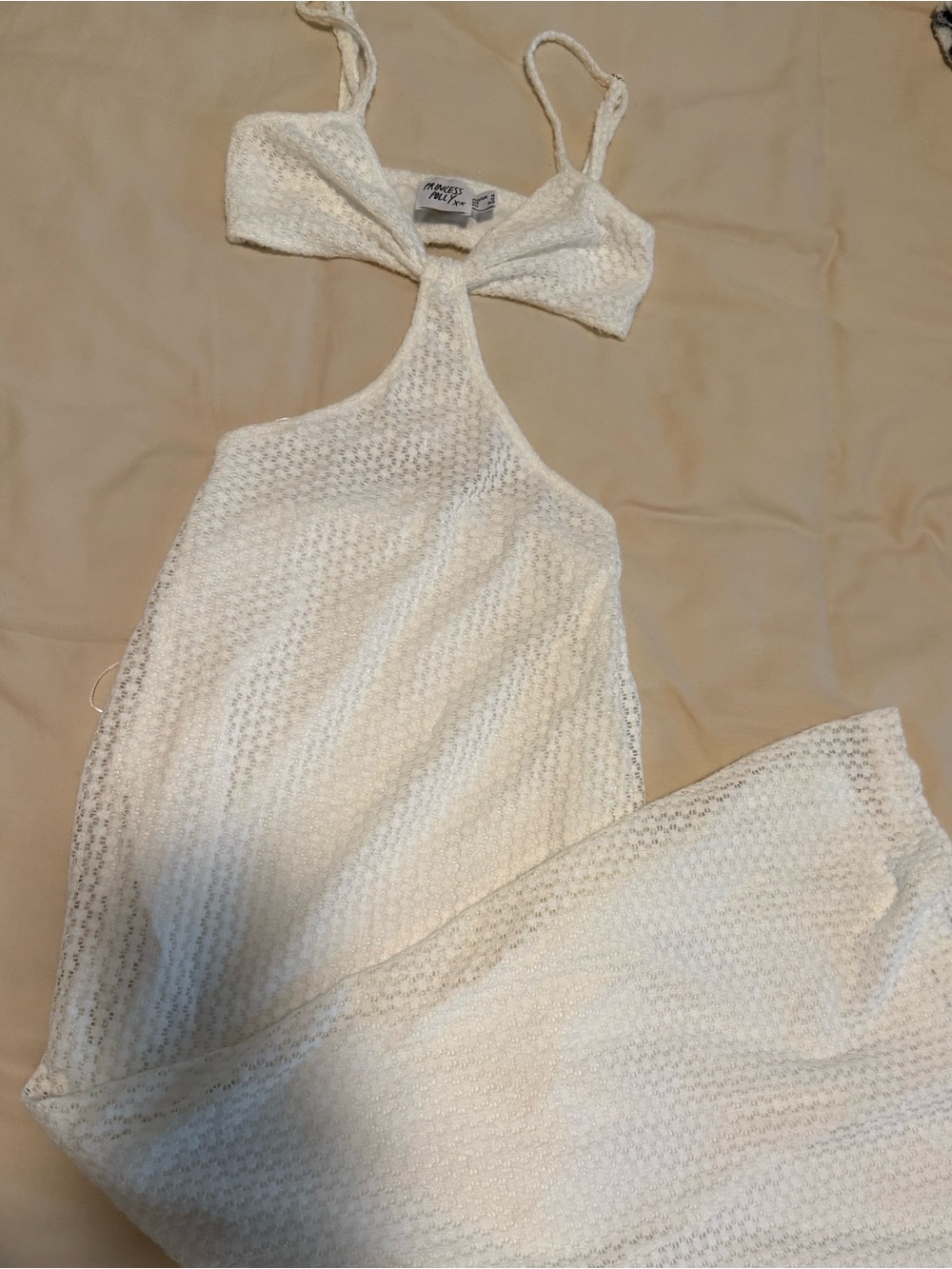 Princess Polly White Crochet Tie-Front Maxi Dress